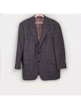 Samuelsohn Blazer 42S Lambswool Super 100s Brown Glen Plaid Sport Coat Canada
